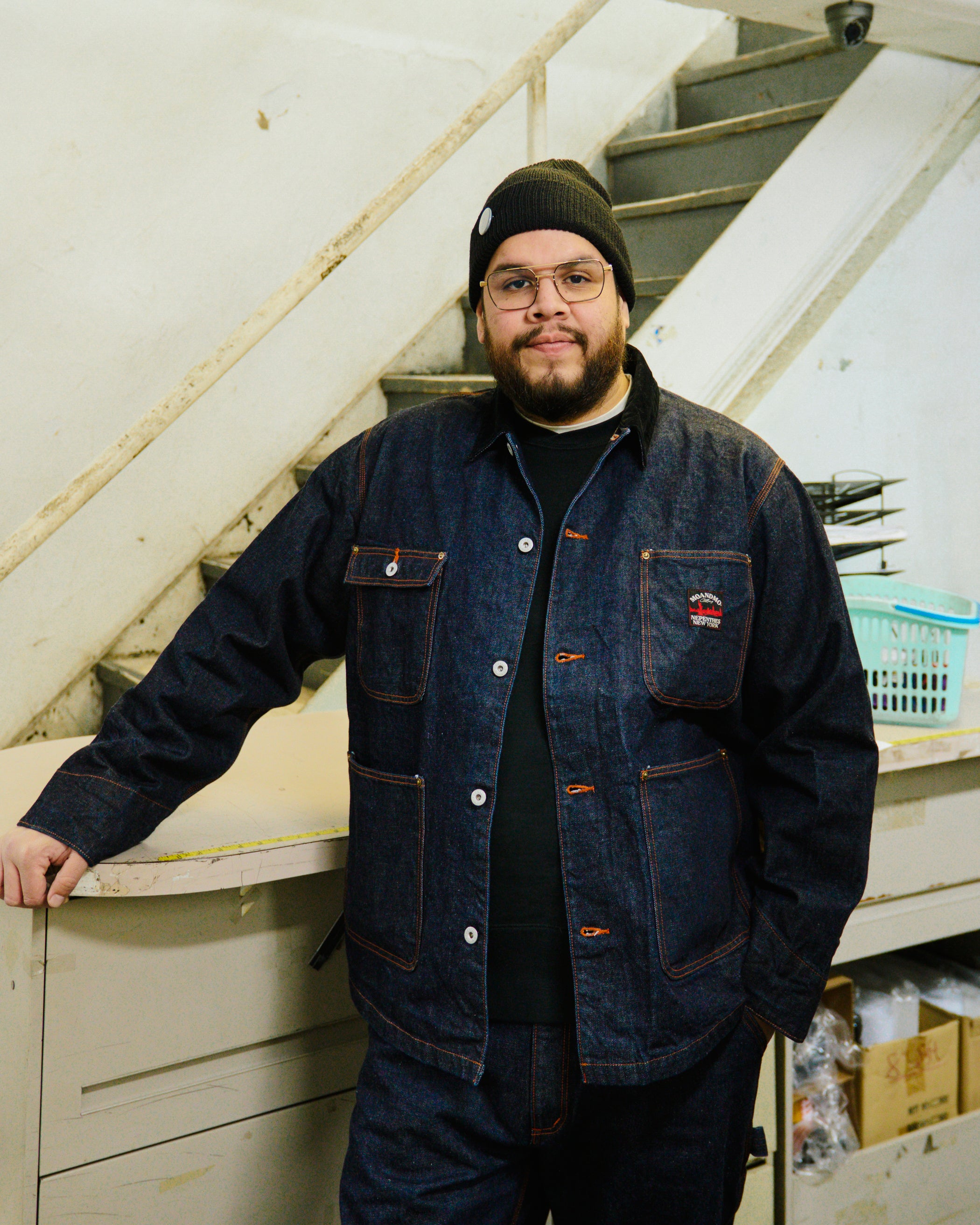 NEPENTHES ネペンテス ジップアップノーカラーデニムジャケット サイズM NEPENTHES ネペンテス ジップアップノーカラーデニムジャケット サイズM