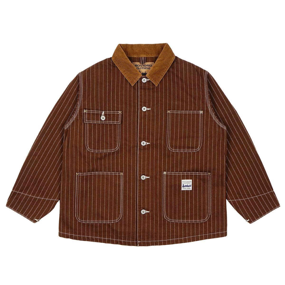 PINSTRIPED CHORE JACKET / BROWN