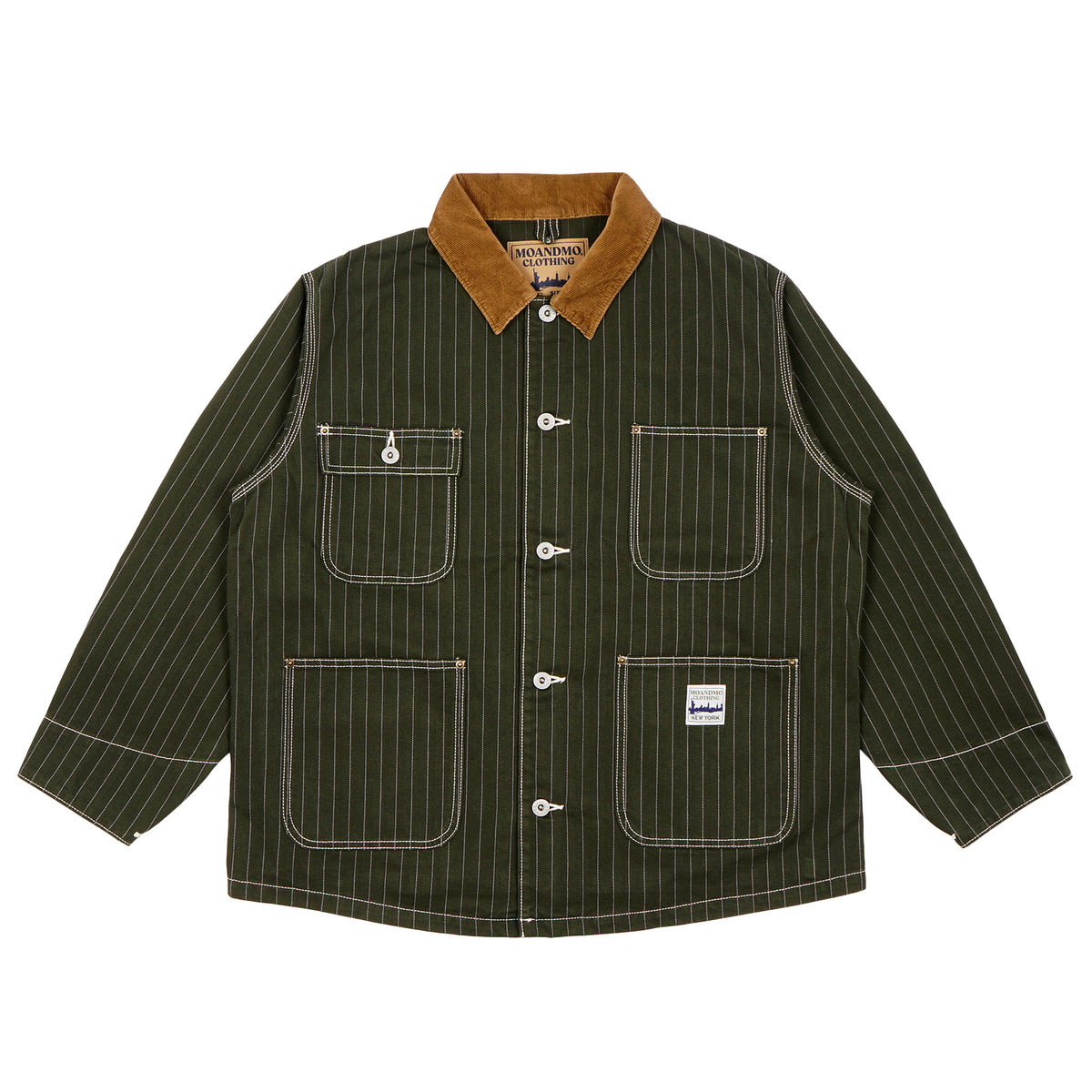 PINSTRIPED CHORE JACKET / DARK GREEN