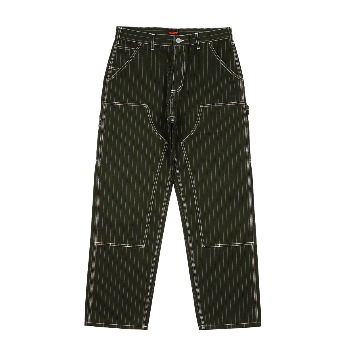 PINSTRIPED DOUBLE KNEE PANTS / DARK GREEN