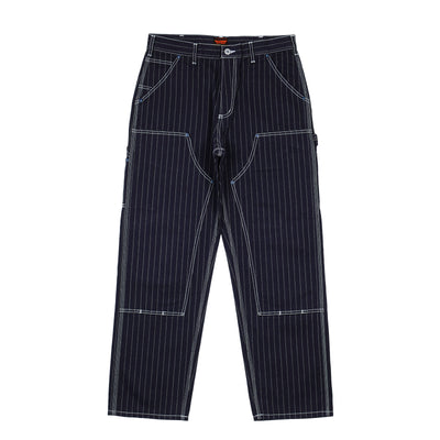 PINSTRIPED DOUBLE KNEE PANTS / DARK NAVY